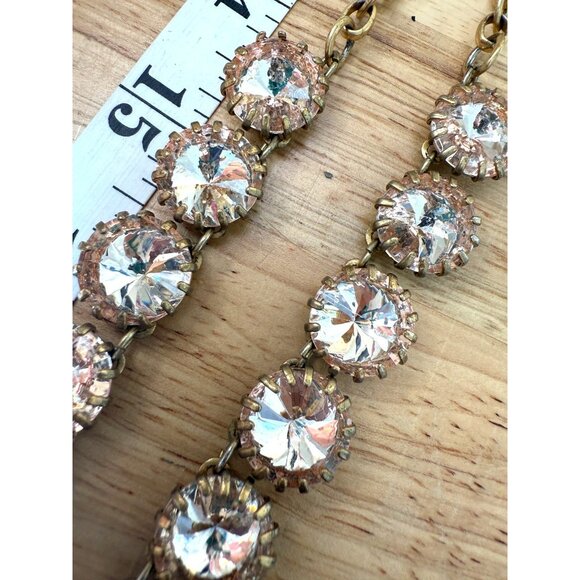 J Crew Brulee Peach/Pink Necklace Aurora Borealis Rhinestones Gold Tone Sparkly - Picture 5 of 10